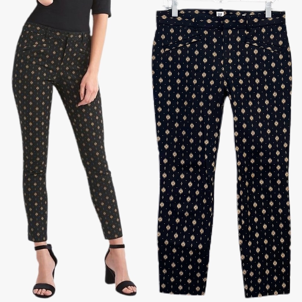 Gap Skinny Ankle Gold Metallic Print Pant Womens Size 4P